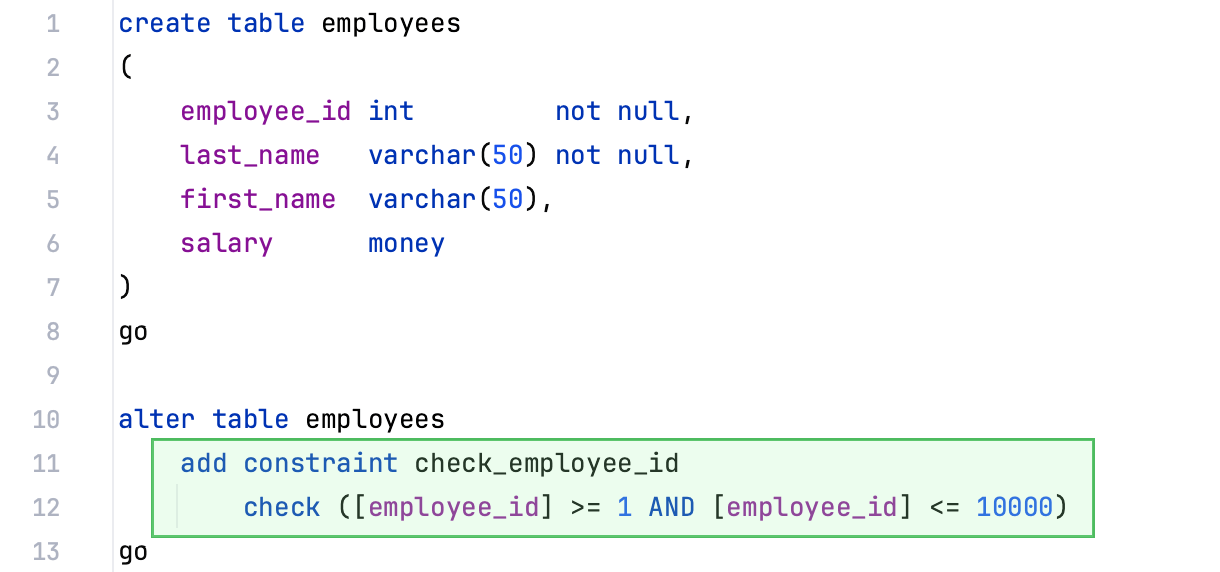 在表内放置约束 在表内放置约束