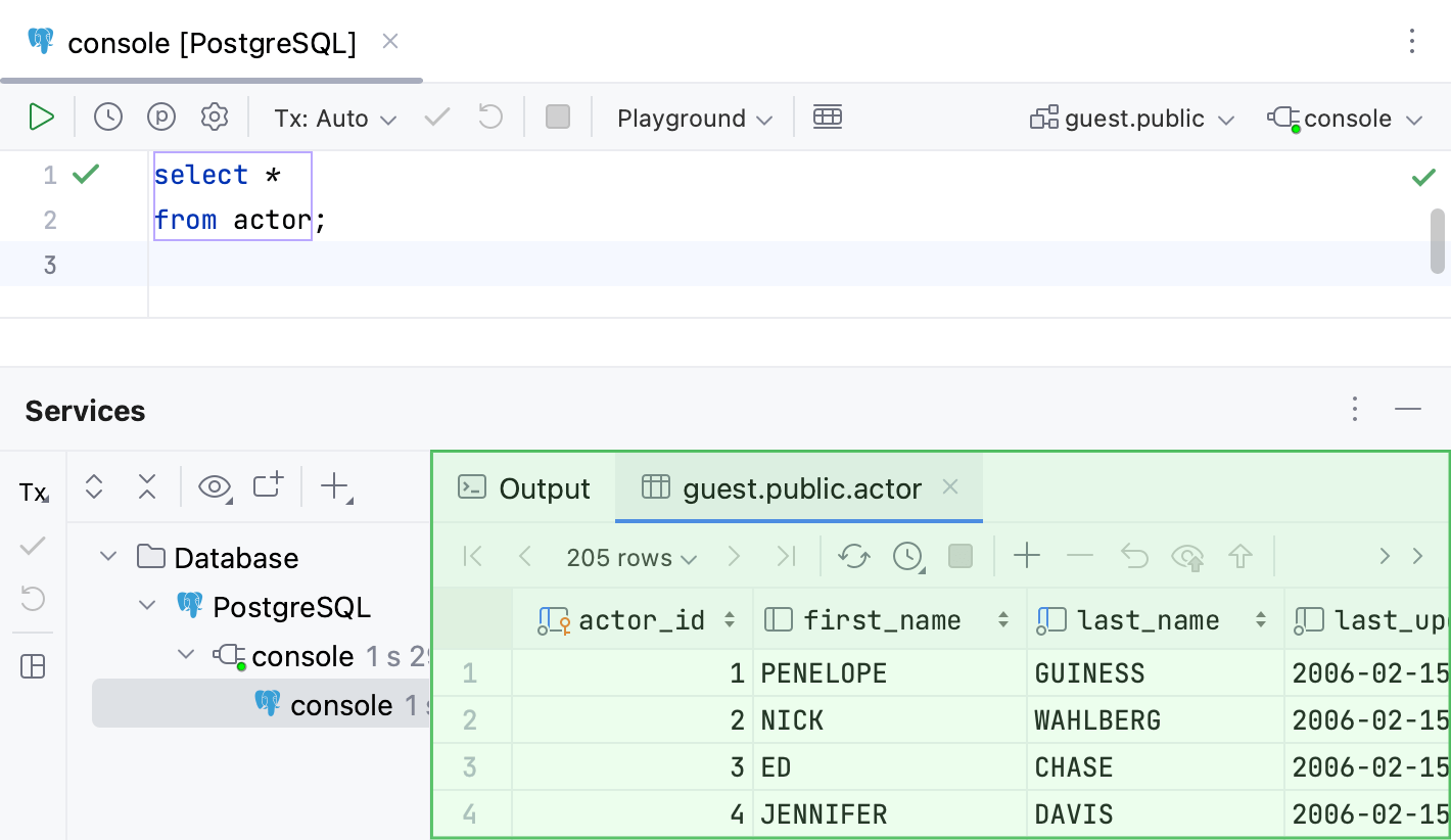 服务工具窗口中的结果选项卡 服务工具窗口中的结果选项卡