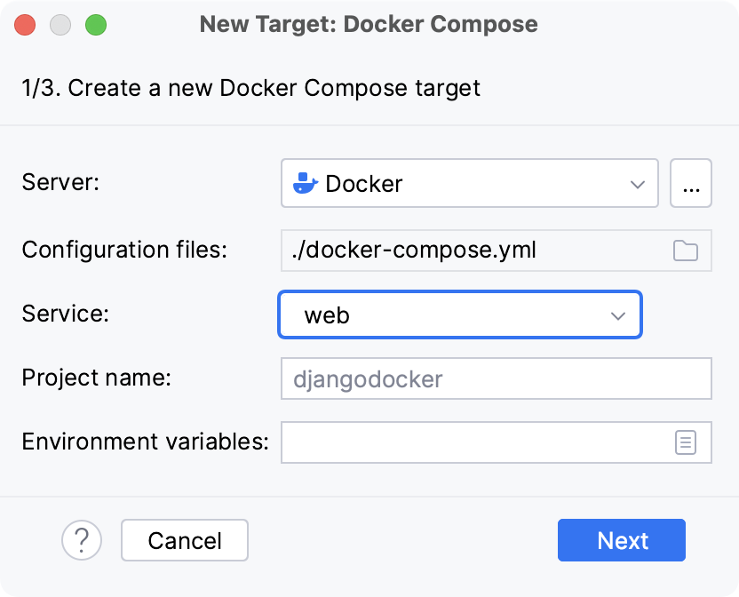 创建新的 Docker Compose 目标 创建新的 Docker Compose 目标