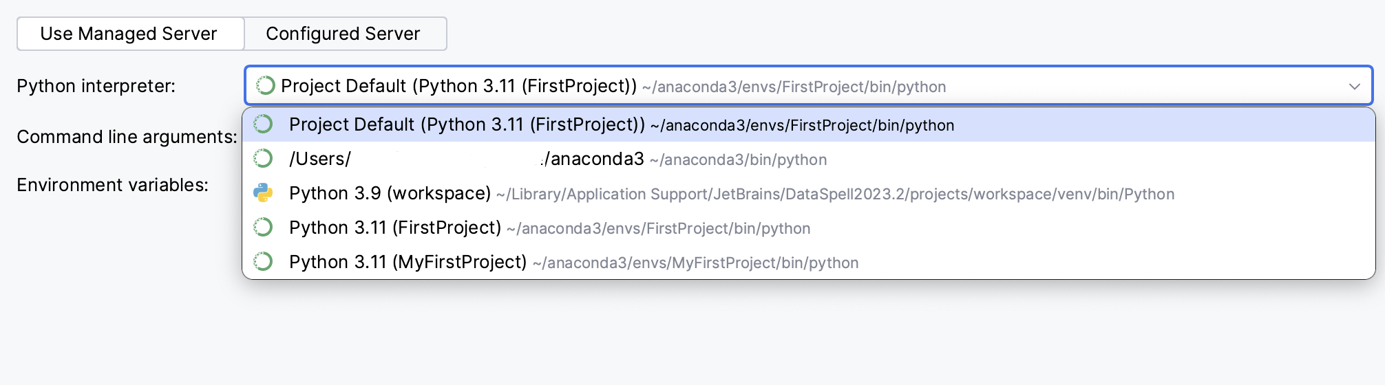 为托管服务器选择解释器 为托管服务器选择解释器