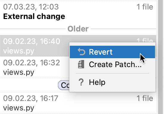恢复本地历史记录中的修订 恢复本地历史记录中的修订