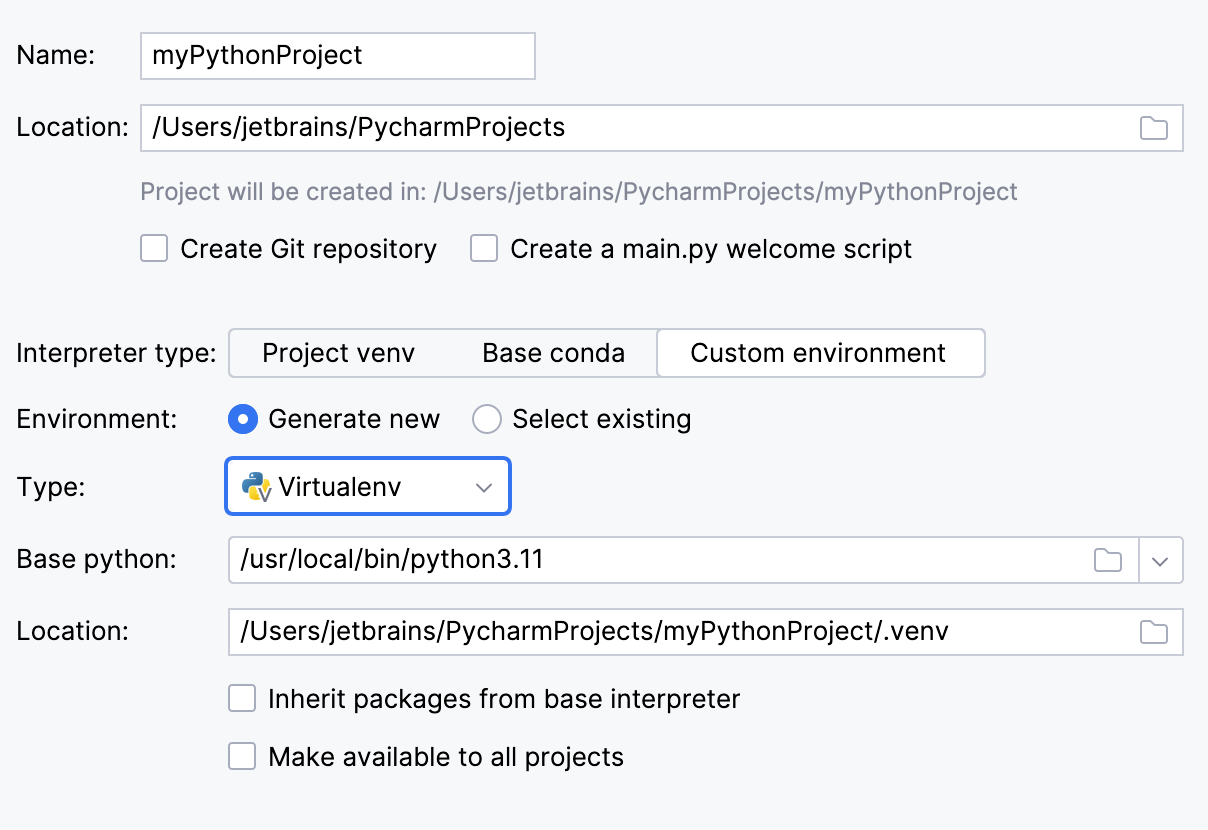 Create a project with virtualenv Create a project with virtualenv