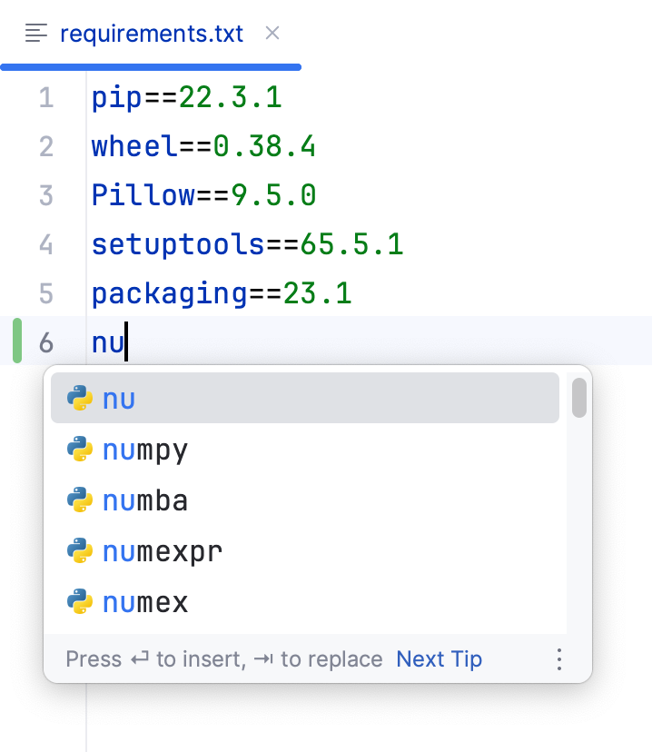 requirements.txt 中包名称的代码完成 requirements.txt 中包名称的代码完成