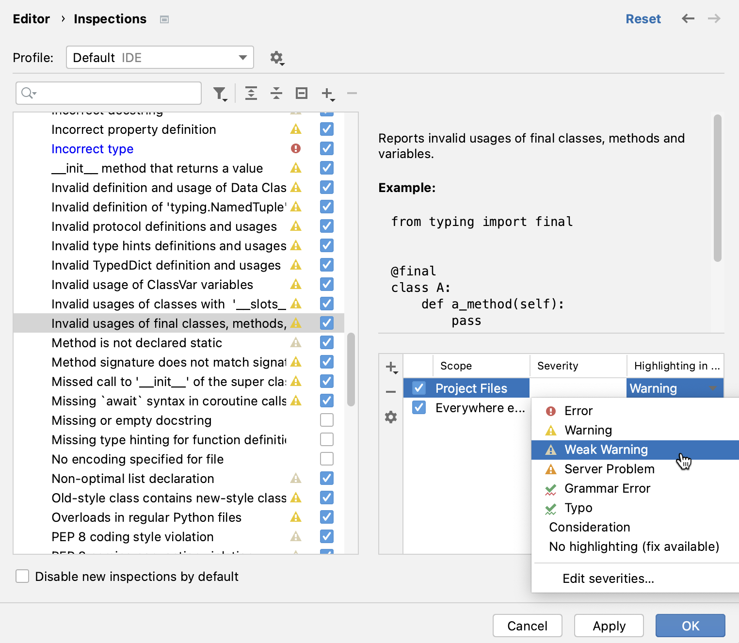 按范围更改检查严重程度 按范围更改检查严重程度