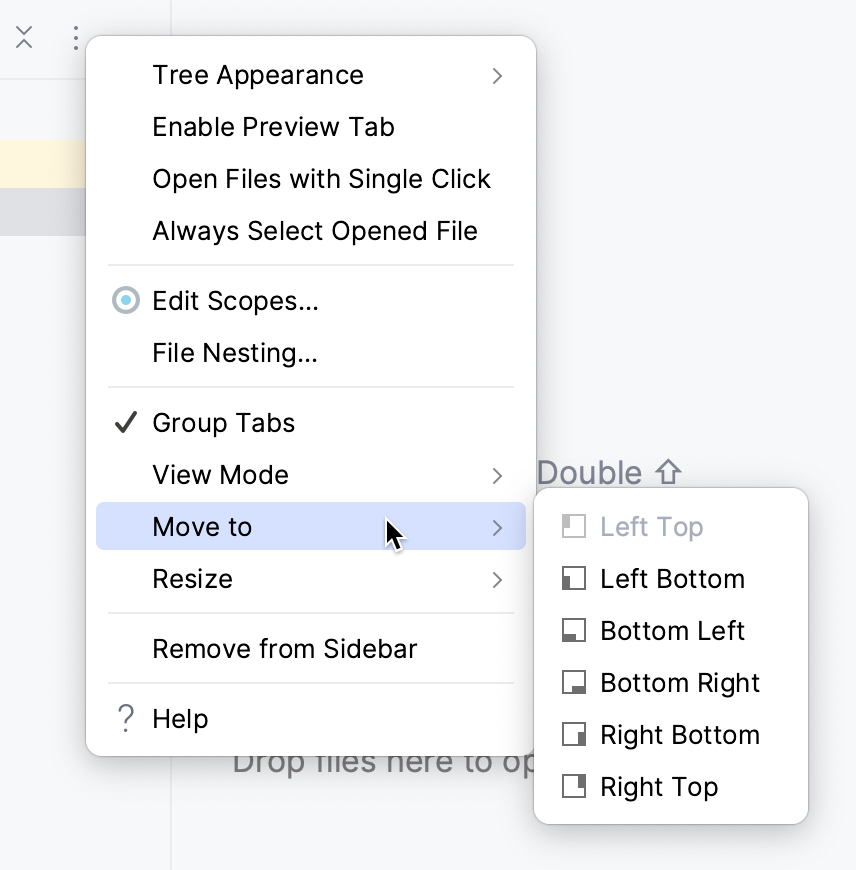 工具窗口选项菜单:移至 工具窗口选项菜单:移至