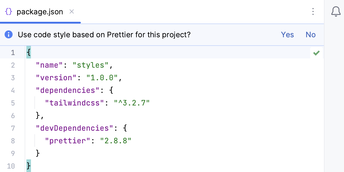 package.json 上方的窗格:应用 Prettier 代码风格 package.json 上方的窗格:应用 Prettier 代码风格